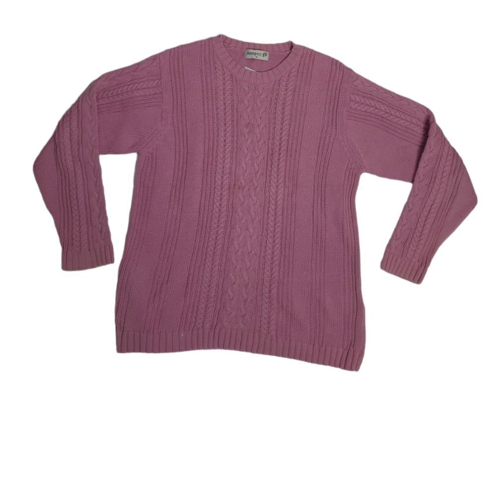 JUMPER pink cable knit‎ sweater crew neck pullover cotton M